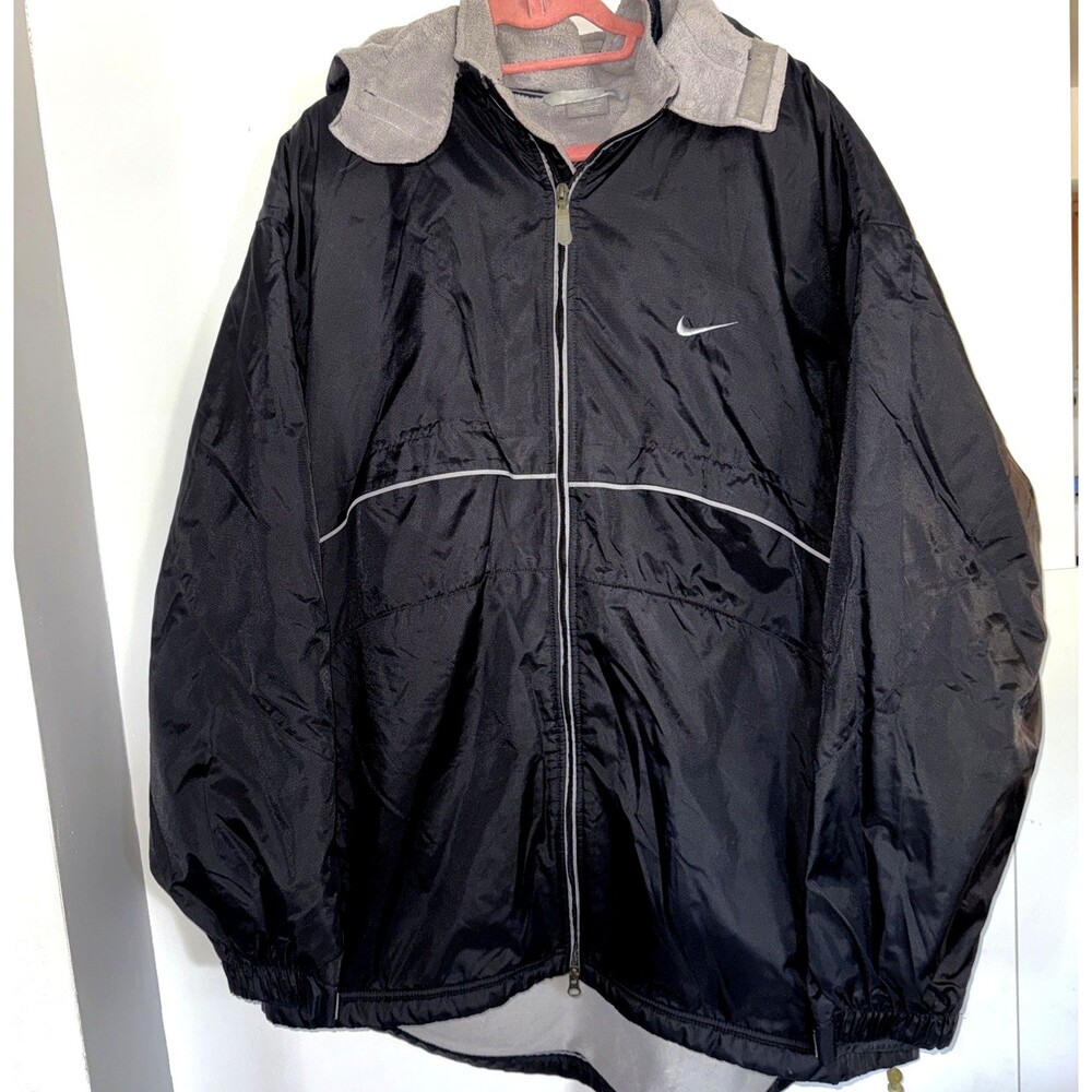 Nike Tech Fleece Lined Coach Long Coat Jacket Hooded Black Men XXLT 2XL EUC